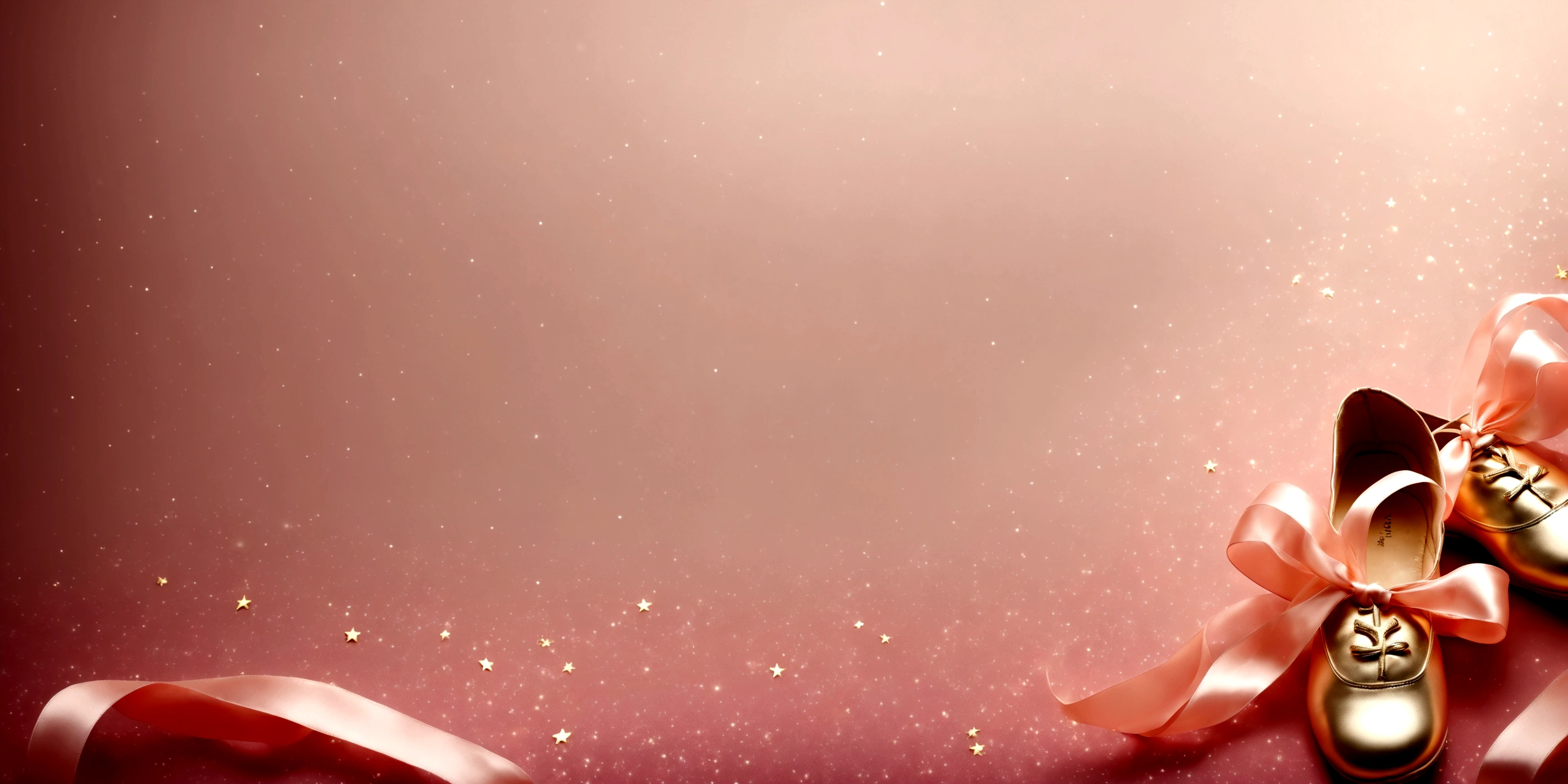 Nice ribbon;Change the style of your ballet shoes。Background with shining gold stars,Matte glass texture。