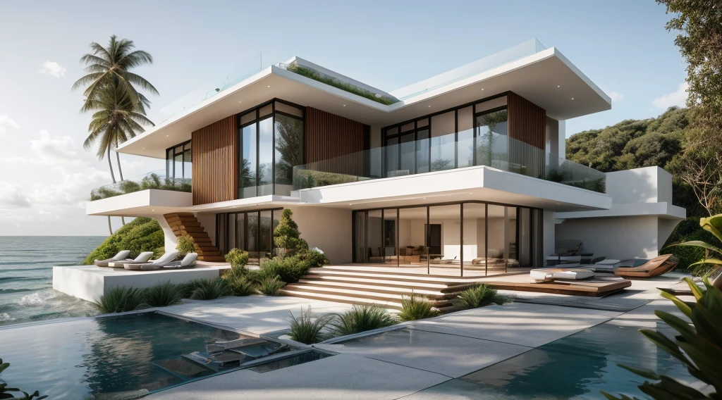 The exterior of modern villa on the beach, masterpiece, photorealistic, best quality, ultra high res, architechture shot, composite construction, piles/stacks, innovative page design,natural light,Vray,
RAW photo, 8k uhd, dslr, soft lighting, high quality, film grain, Fujifilm XT3
