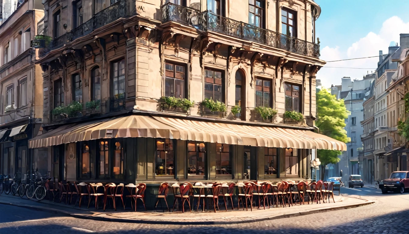A beautiful old cafe in a corner of a road in a city