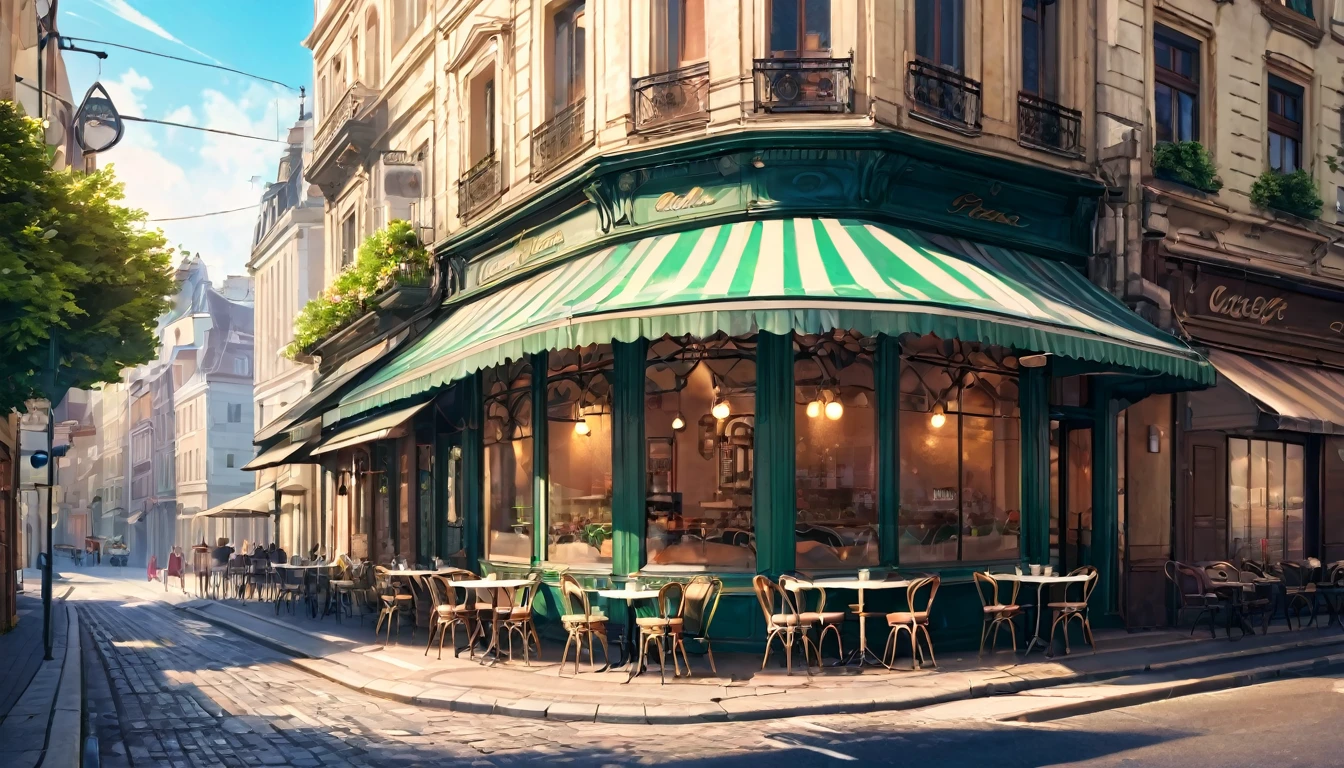 A beautiful old cafe in a corner of a road in a city 