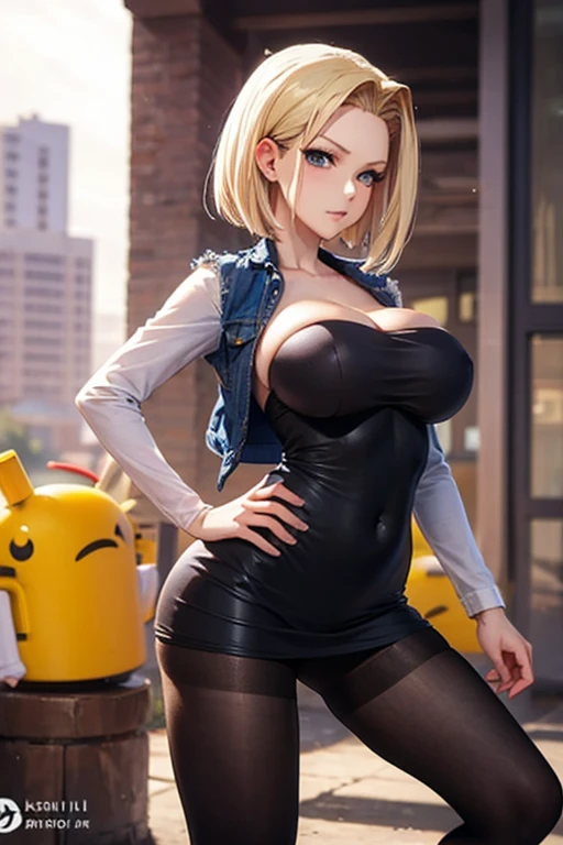 Chibi, busty, android18, very big chest, kawail realistic nude very long breast, side image
