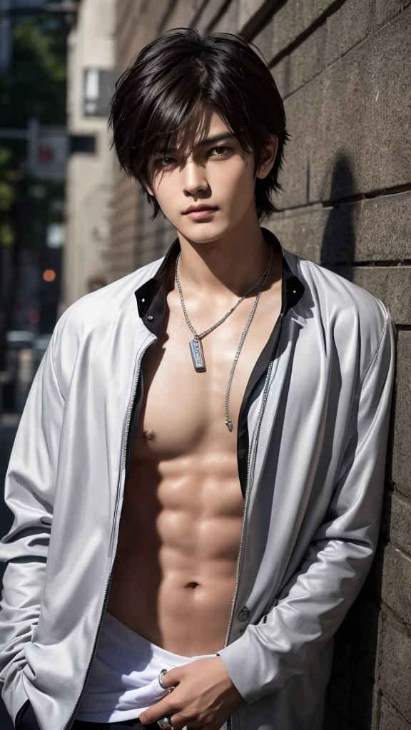 Ren is very handsome, He has short black hair, spiked, and dark brown eyes. He is very tall and appears lanky, although with a muscular chest. Always carry a silver padlock, around your neck.