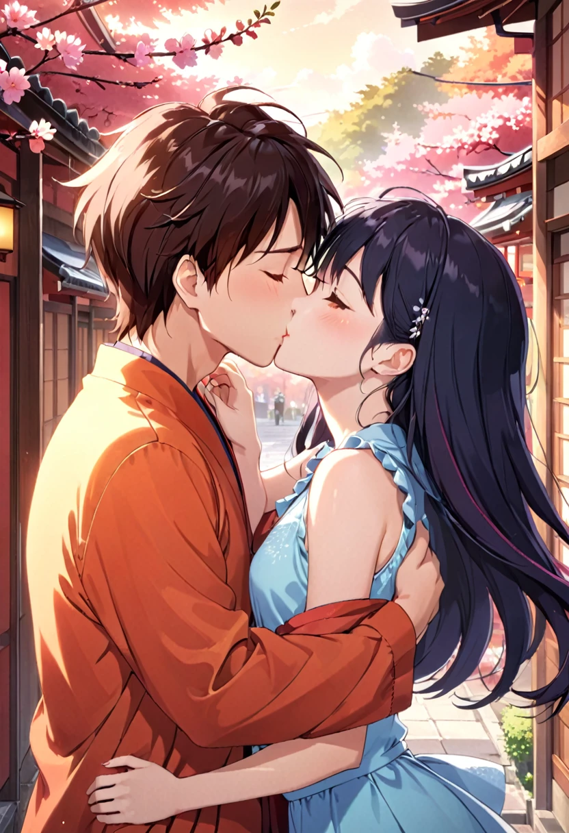 1 couple kissing intimately, romantic couple kissing tenderly, two lovers kissing passionately, embracing couple kissing softly, young couple kissing cutely, intimate kiss between romantic partners, tender kiss between lovers, passionate kiss between two people, lovers' kiss, romantic kiss, intimate kiss, tender kiss, soft kiss, cute kiss, kyoto animation style, anime style, anime screenshot, anime scene, highly detailed, high resolution, 8k, photorealistic, masterpiece, cinematic lighting, warm color palette, vibrant colors