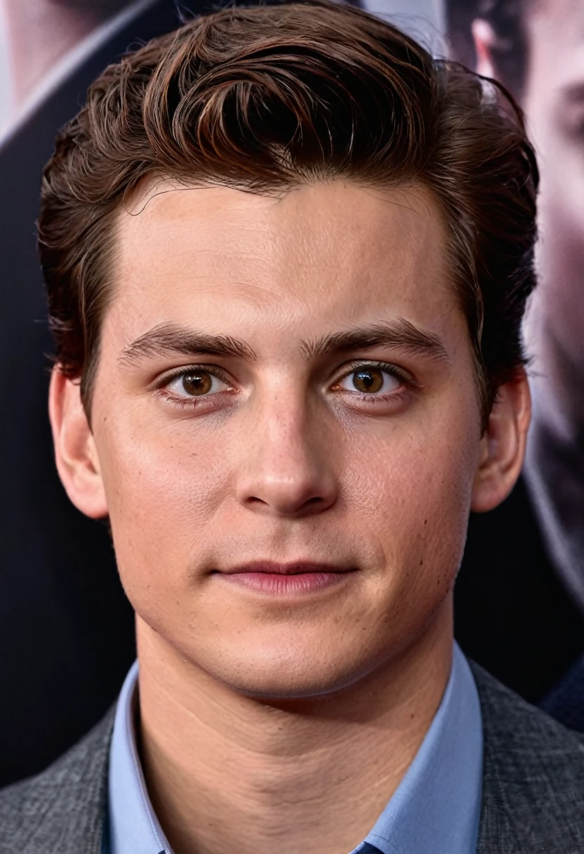 A portrait of Peter Parker whose facial features are a combo of Tom Holland + Andrew Garfield + Tobey Maguire. Symmetrical eyes. Symmetrical face. Great details. Photorealistic. Full-colored photo. Professional photo. Highly detailed 8K.