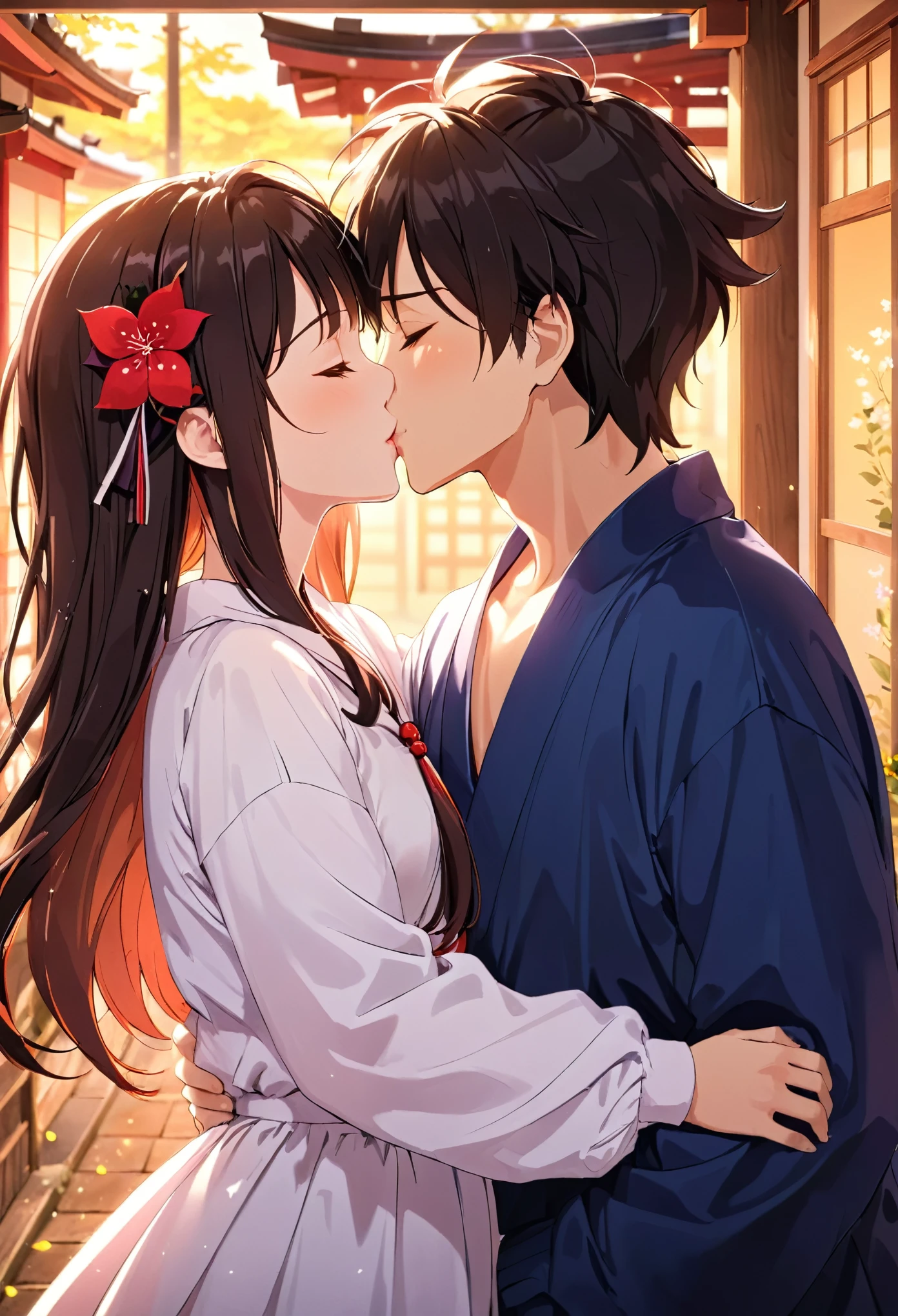 1 couple kissing intimately, romantic couple kissing tenderly, two lovers kissing passionately, embracing couple kissing softly, young couple kissing cutely, intimate kiss between romantic partners, tender kiss between lovers, passionate kiss between two people, lovers' kiss, romantic kiss, intimate kiss, tender kiss, soft kiss, cute kiss, kyoto animation style, anime style, anime screenshot, anime scene, highly detailed, high resolution, 8k, photorealistic, masterpiece, cinematic lighting, warm color palette, vibrant colors