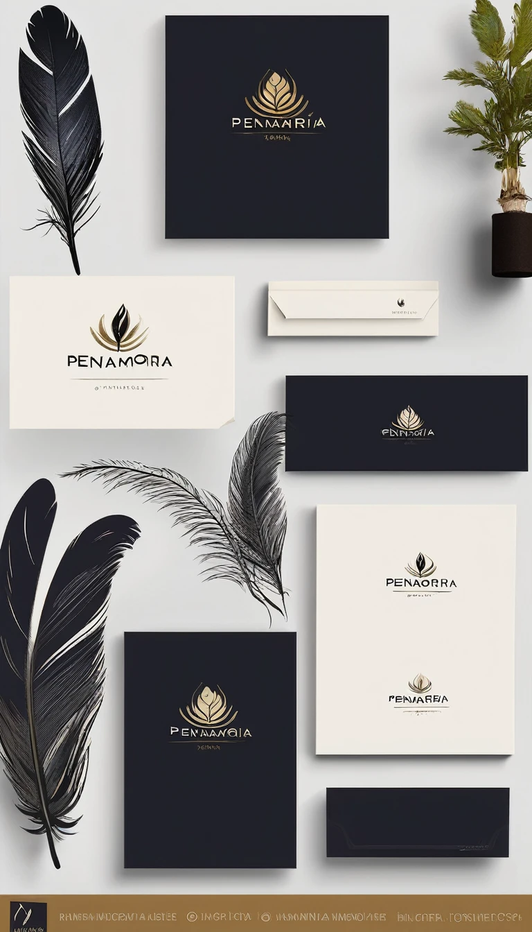 A minimal, modern, simple, cinematic logo design for the brand “Penamemoria". Create a modern, minimalistic, high-quality, logo of a feather-bird
