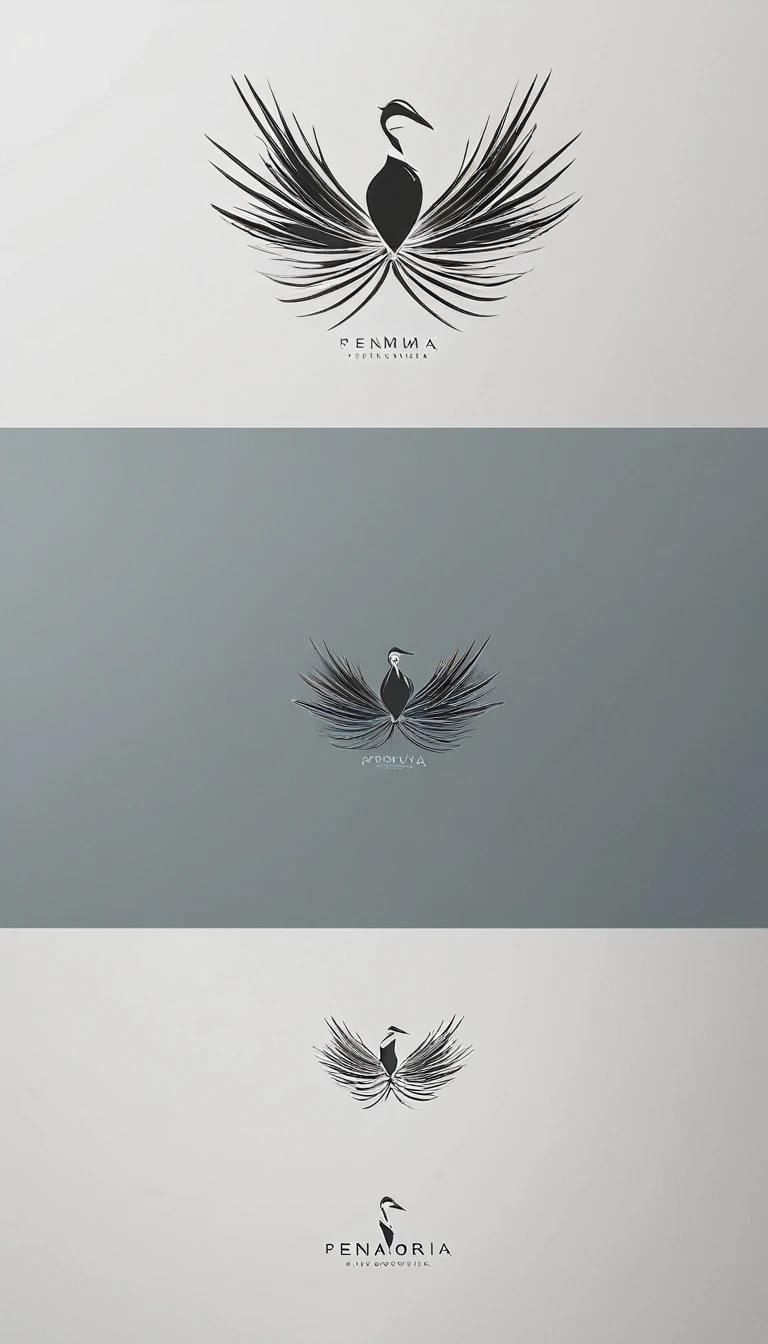 A minimal, modern, simple, cinematic logo design for the brand “Penamemoria". Create a modern, minimalistic, high-quality, logo of a feather-bird
