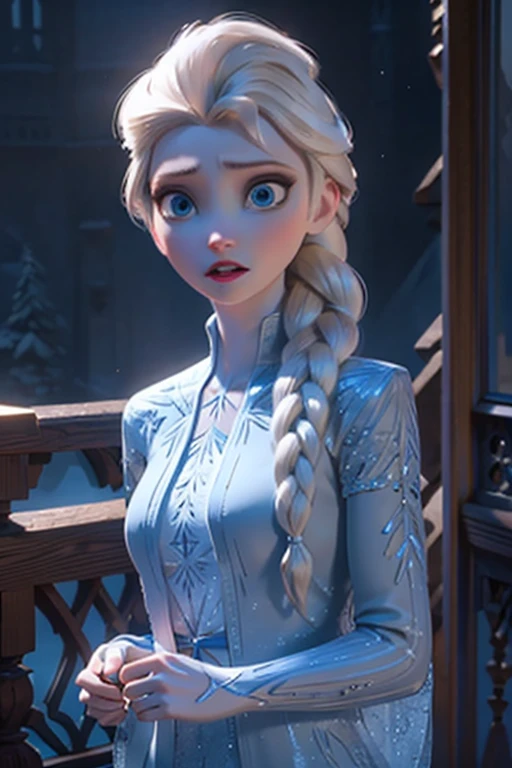 Realistic, realism, photorealism, photo-Realistic, High Contrast, (photoRealistic:1.4), 8k high definition detailed Realistic, (Highest quality, masterpiece:1.2), Browsing Caution,  Photon Mapping, Radio City, Physically Based Rendering, Highest quality, Very detailed,One girl, Felsa, Gray Hair, blue eyes, Single Blade, Hair that falls over the shoulders, whole body, Blue clothes, snow, Blue Theme,