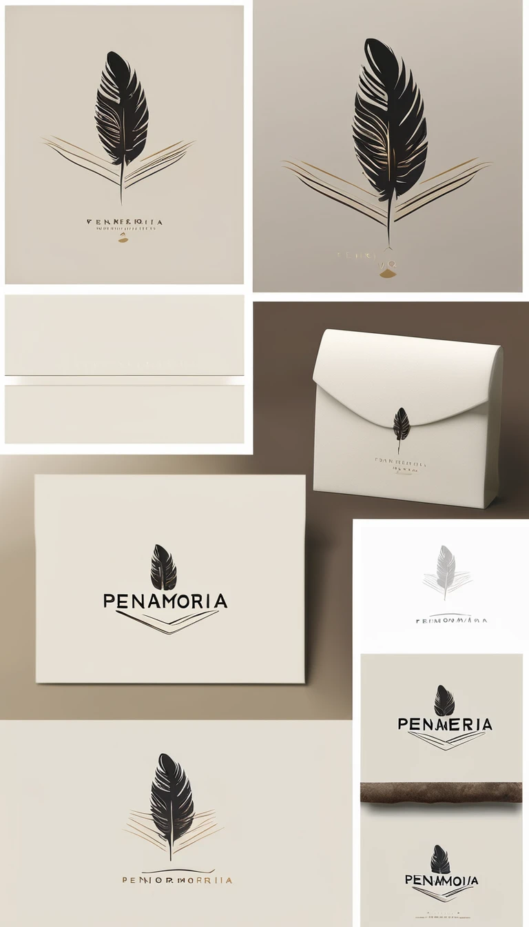 A minimal, modern, simple, cinematic logo design for the brand “Penamemoria". Create a modern, minimalistic, high-quality, logo of a bird feather