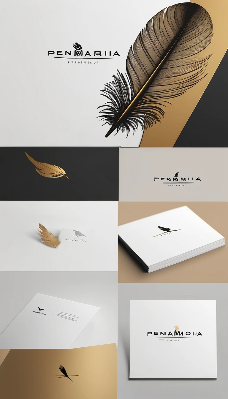 A minimal, modern, simple, cinematic logo design for the brand “Penamemoria". Create a modern, minimalistic, high-quality, logo of a bird feather
