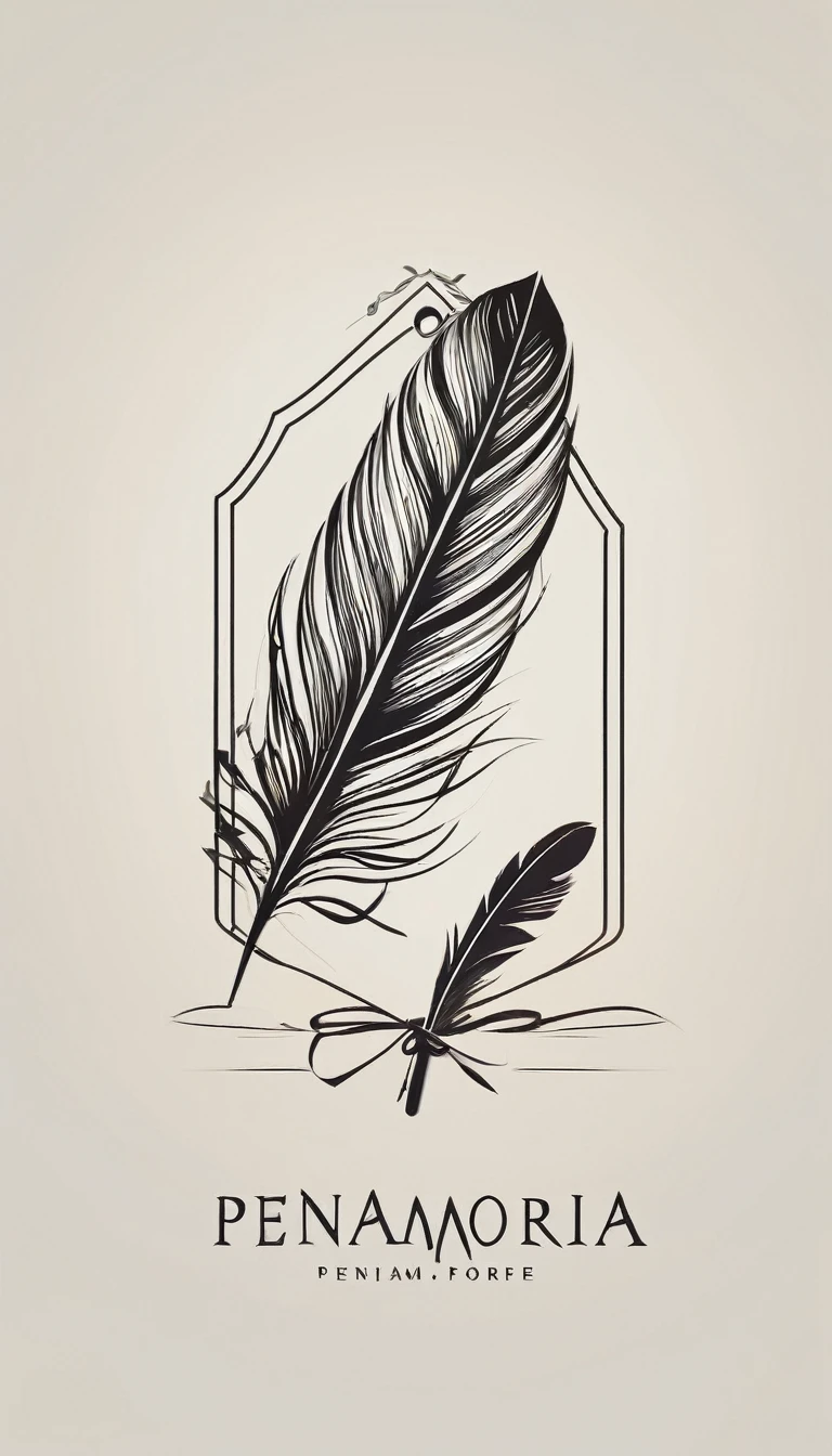 Create a minimal, modern, simple, inspirational, memorable, dream like logo design of a boy and a feather for the brand “Penamemoria".