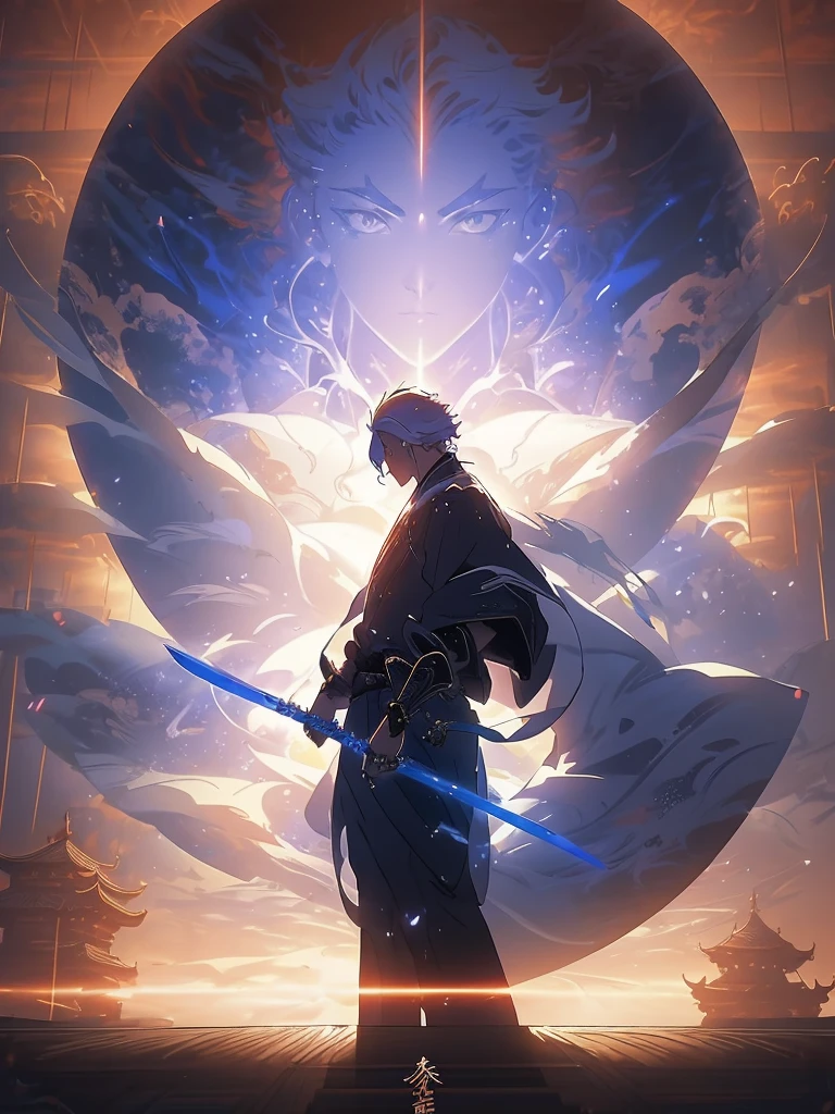 Photo of a man holding a sword, taken from the side of a computer screen, Sword and Wand - Water, Guweiz style artwork, Handsome guy in the art of slaying demons, makoto shinkai cyril rolando, 4k anime wallpapers, author:Hero, Anime art wallpaper 4k, Anime art wallpaper 4k, Anime wallpaper 4k