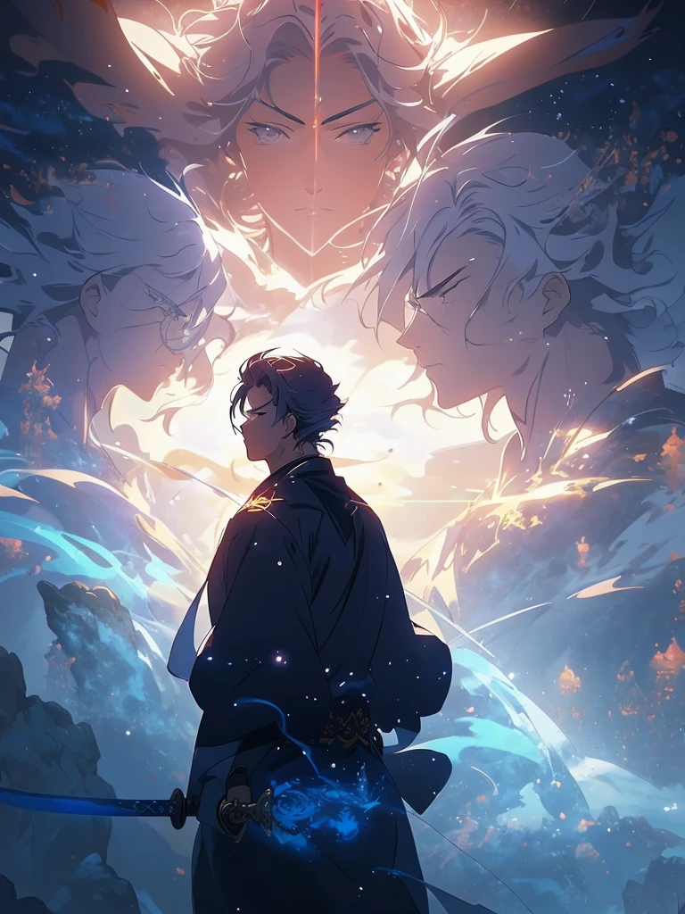 Photo of a man holding a sword, taken from the side of a computer screen, Sword and Wand - Water, Guweiz style artwork, Handsome guy in the art of slaying demons, makoto shinkai cyril rolando, 4k anime wallpapers, author：Hero, Anime art wallpaper 4k, Anime art wallpaper 4k, Anime wallpaper 4k