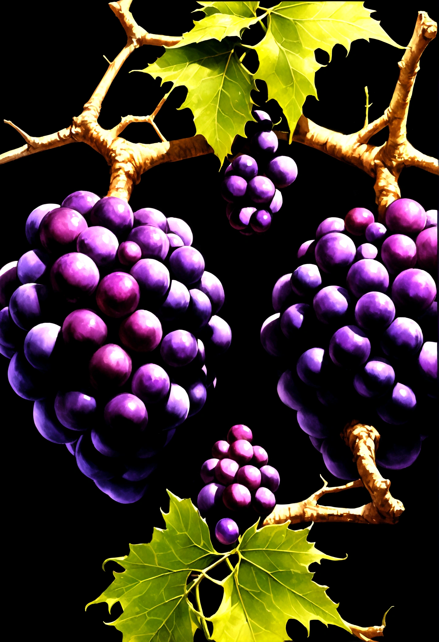 realistic grape, black background
