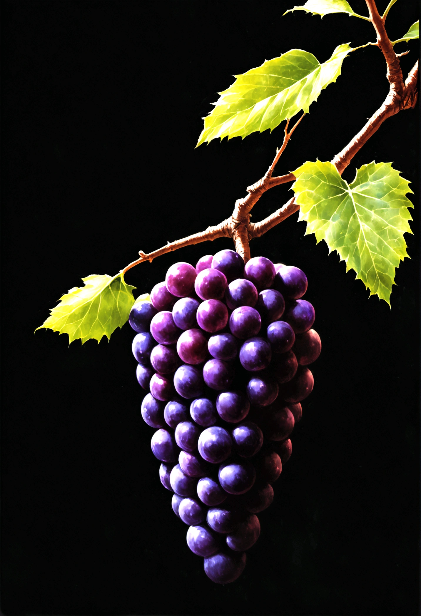 realistic grape, black background
