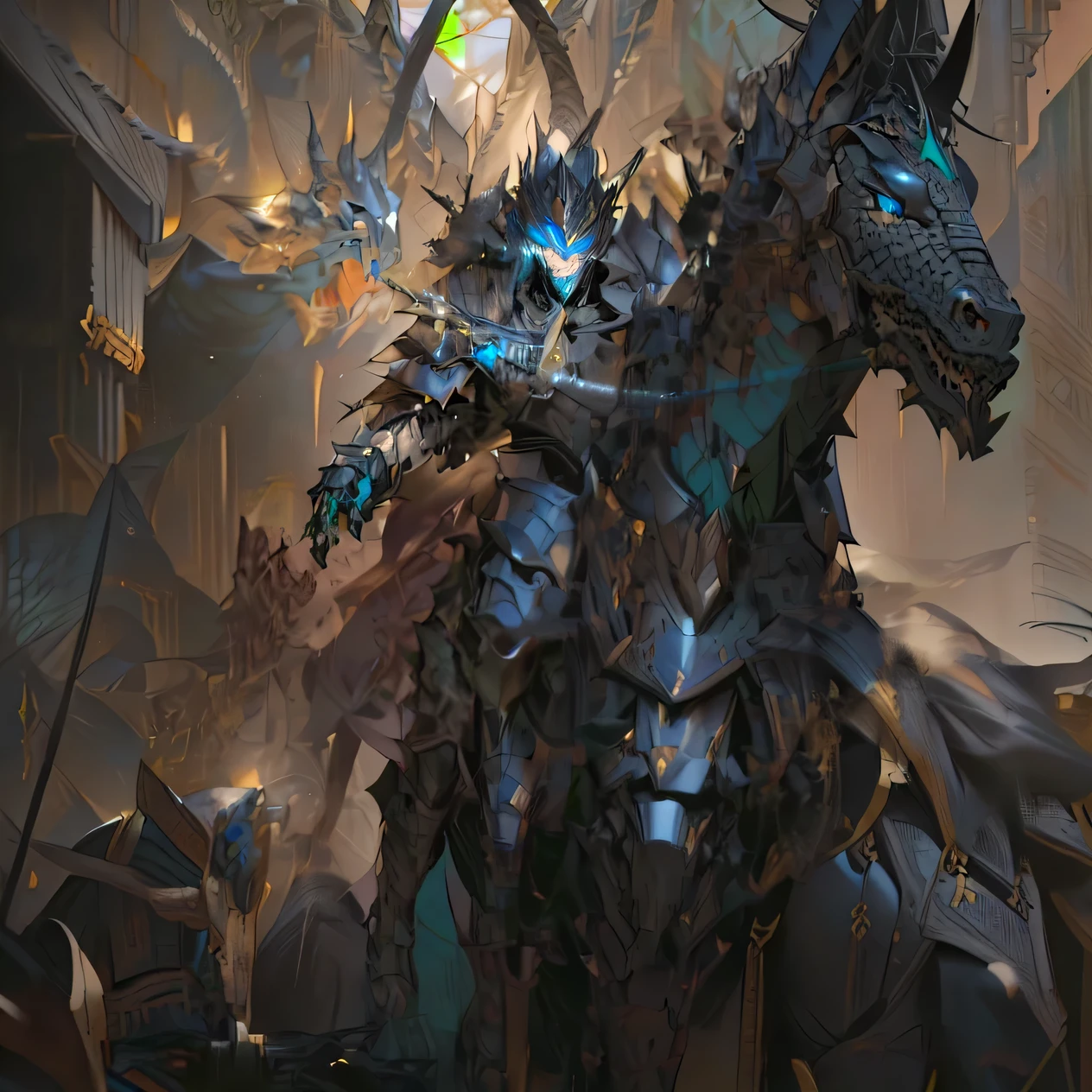 Close-up of a statue of a man on horseback., Full plate of ancient dragon armor, dragon knight, Armor inspired by a demon dragon., Spiderman in full samurai armor, Mysterious Anubis Valkyrie, 😱 Chaos · Nightmare Resin, By Kano Tanyu, Dragon made from machine parts, Ornate armor covered in thorns, A heavily armored mech dragon., Dragon-looking armor , Close-up of a statue of a man on horseback., Full plate of ancient dragon armor, dragon knight, Armor inspired by a demon dragon.,มีชายคนหนึ่งride a horseและมีอัศวินอยู่บนนั้น, Masterpiece, Highest quality, war, Cold Weather, realistic, 1 person, mature man, A quiet and charming young man, 30 years old, ride a horse, Portrait, Highly detailed face, 寒さと smile, ((blue eyes)), ((black short hair)), [Thick eyebrows], holding a crescent repeater,Lipo, ((black long coat)), ((all black)), (blue eyes) ,Short Black Quiff Hair with Soft Fringe, handsome , muscle, Facial expressions, Black Knight Armor , black fur shawl(Masterpiece,best quality,special, (Broad shoulders)) (muscle), male focus,ride a horse,black two handed sword, His black lance rose high., . Describe the man&#39;s appearance., Details of his sword, Characteristics and characteristics of monsters, and convey the tension and power of the encounter.."