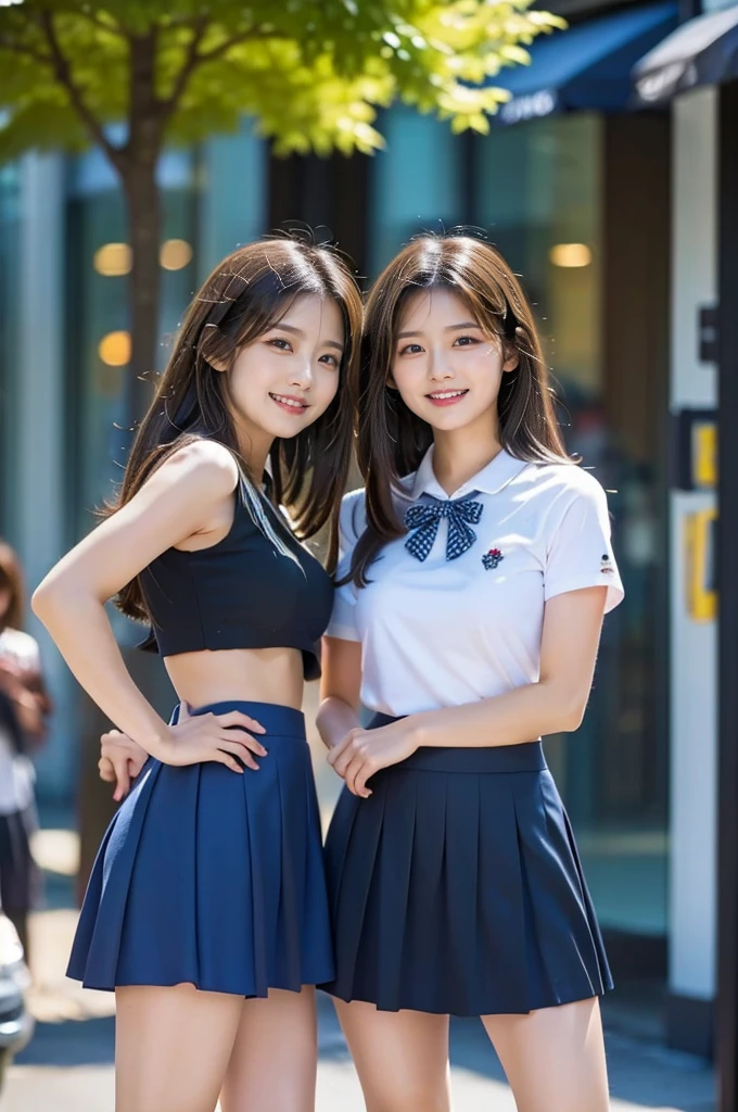 Three Beauties,mini skirt,Wearing a uniform,smile,mini skirt