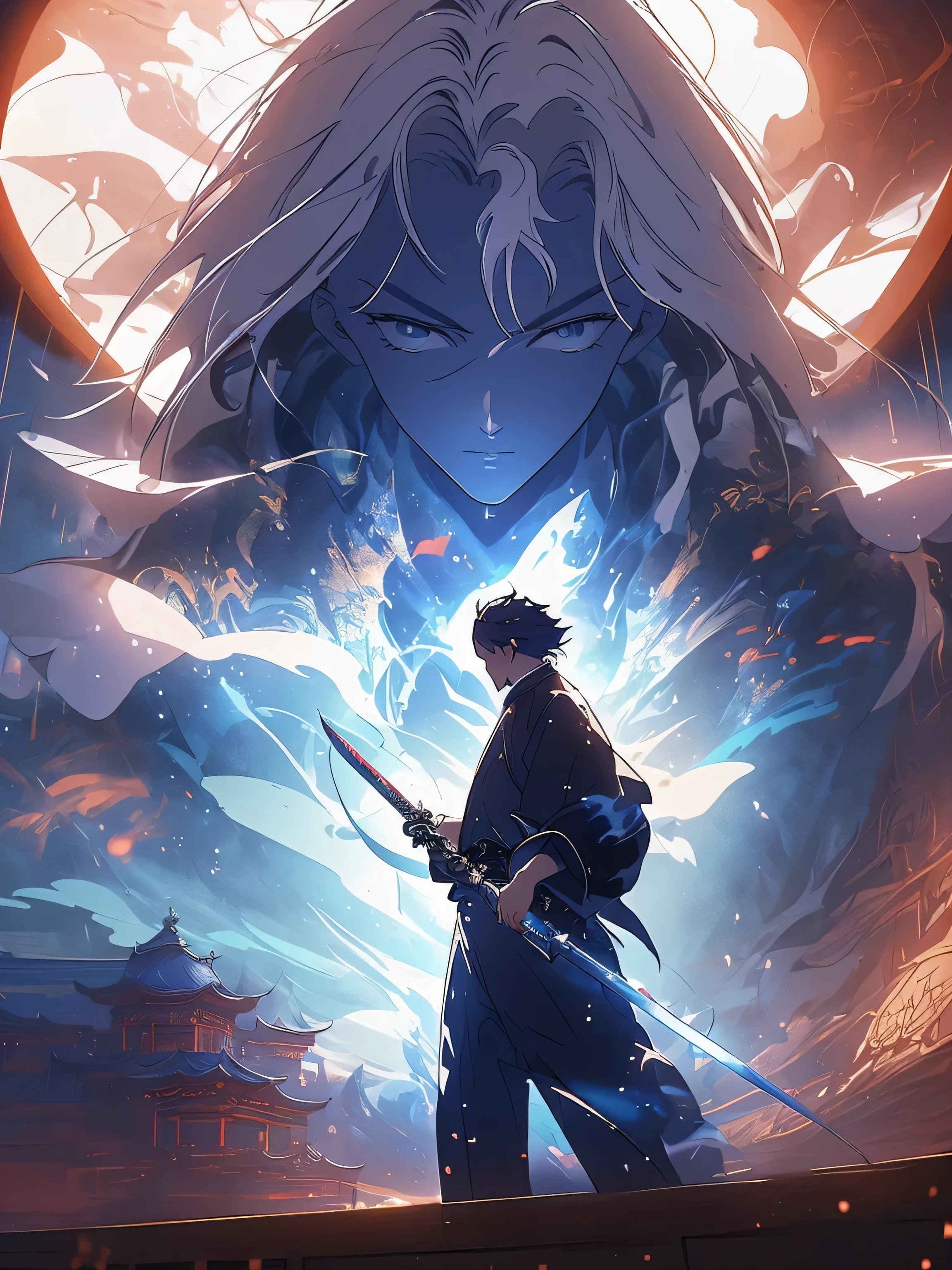 Photo of a man holding a sword, taken from the side of a computer screen, Sword and Wand - Water, Guweiz style artwork, Handsome guy in the art of slaying demons, makoto shinkai cyril rolando, 4k anime wallpapers, author：Hero, Anime art wallpaper 4k, Anime art wallpaper 4k, Anime wallpaper 4k