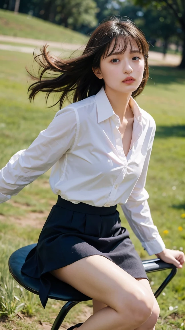 ((Extremely precise and accurate anatomy)), (((Low angle shooting、Looking into the camera:1.22,Leaning forward、Open shirt、No underwear)))、(((8K、Highest quality、masterpiece、Ultra-high resolution)))、(Realistic:1.4)、RAW Photos、(Real skin texture:1.3)、(Film Grain:1.1)、((Are standing、Skirt flutters in strong winds、Under the skirt、Do not bend your legs、don't bend your knees、Spread your thighs、Beachside、))、One Girl、Beautiful and detailed eyes and face、masterpiece、Highest quality、close、thin、Japanese Uniform、dynamic、barefoot、Various poses、