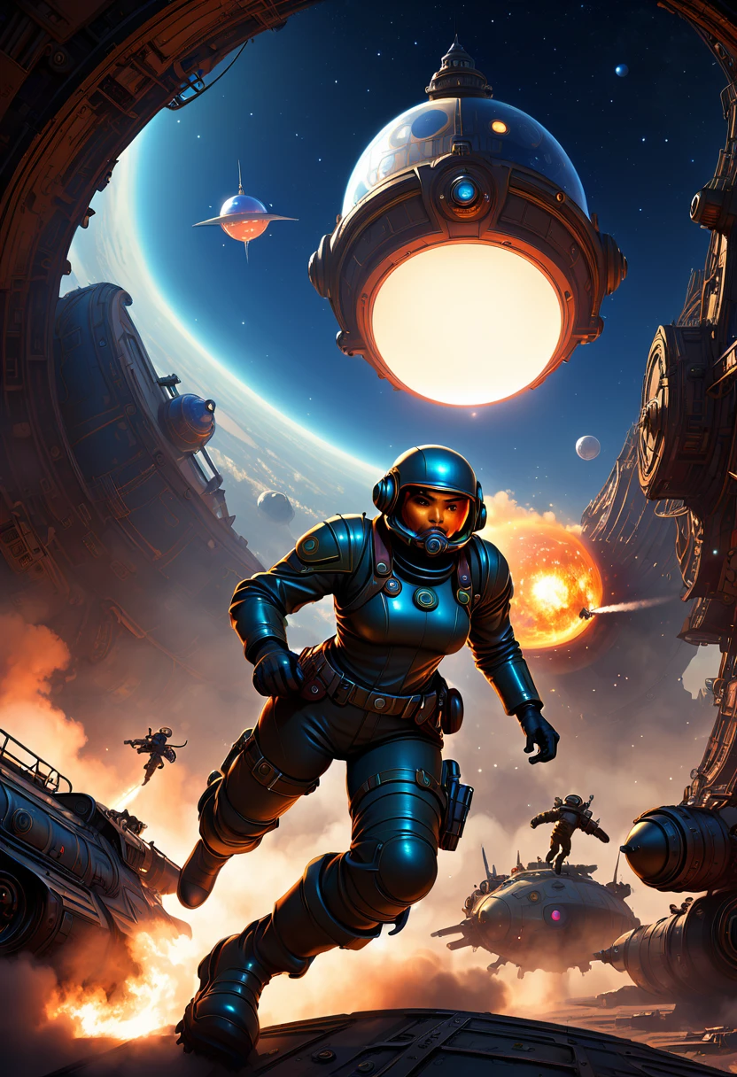 Infernoland, Break It Off, Dieselpunk space, Bad Night, Moebius, Greg Rutkowski, Zabrocki, Karlkka, Jayison Devadas, Phuoc Quan, trending on Artstation, 8K, ultra wide angle, zenith view, pincushion lens  
