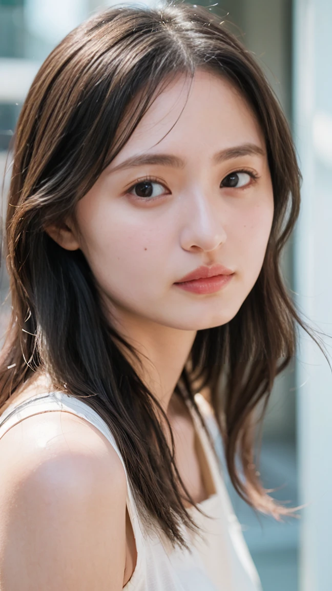 20 year old cute Japan woman, ((Extremely precise and accurate anatomy:1.0)), (photo Realistic:1.4), (hyper Realistic:1.4), (最高品質のRealisticな肌の質感:1.4), (Improvement of quality:1.4), (Enhances the beauty of skin texture:1.1), clean and glowing skin, mesh, thin:1.2, (Realistic:1.3), Realisticなライティング, (Smoother lighting:1.05), (Improving the quality of cinema lighting:0.9), Backlight, A gentle light that illuminates the face, Ray Tracing, (Bright light:1.2), 32k, One Japanese woman, fine grain, Detailed face, (Film Grain:1.1), (Natural smile:0), (Accentuates body lines:1.1), High resolution, Natural look, Kind eyes, Enhances hair texture, Delicate light and shadow, Clear skin, Graceful Pose, Beautiful Eyes, Sharp details, Soft light reflection, Beautiful contours, Delicate skin tone, Fine hair texture, Natural background, Natural poses in everyday situations, Lora Style