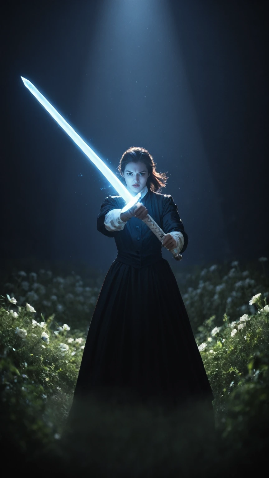 realistic,score_9, score_8_up, score_7_up,
upperbody Photography of female swordman,atomically correct,Raw, cinematic shot, (sharp focus:1.5), (photorealistic:1.4), twilight lighting, volumetric lighting, ultra high res, 16K,dramatic lighting, abstract backgrounds:1.5),Glowing sword,(Fighting posture),Hold the hilt of a sword in your hand,1sword,solo,(zentangle,datura,Tangles,entangled:0.7) , depth of field, Fantastical Atmosphere, The most beautiful form of chaos, ellegance, Dark theme of Fauvist design, Flower of Death, Flowers of ecstasy,Glowing Line,Glow Example,Tracking example,flash, Backlight,translucent,light particles,jade,xianxia
