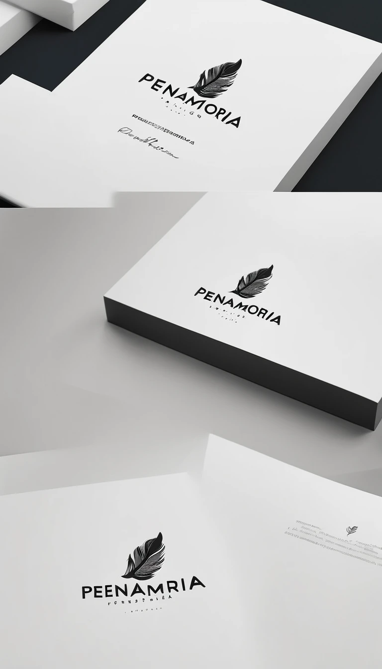 A minimal, modern, simple, cinematic logo design for the brand “Penamemoria". Create a modern, minimalistic, high-quality, icon of a boy feather