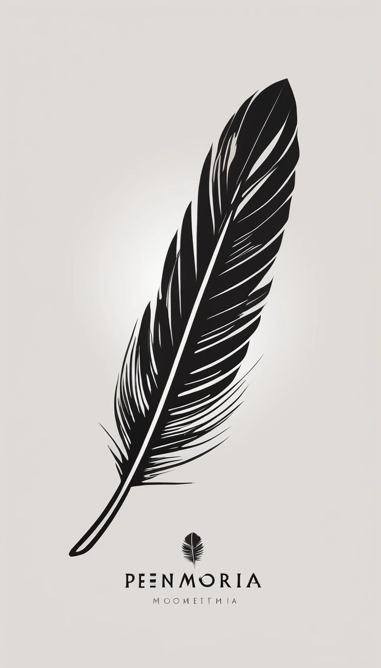 A minimal, modern, simple, cinematic logo design for the brand “Penamemoria". Create a modern, minimalistic, high-quality, icon of a boy feather