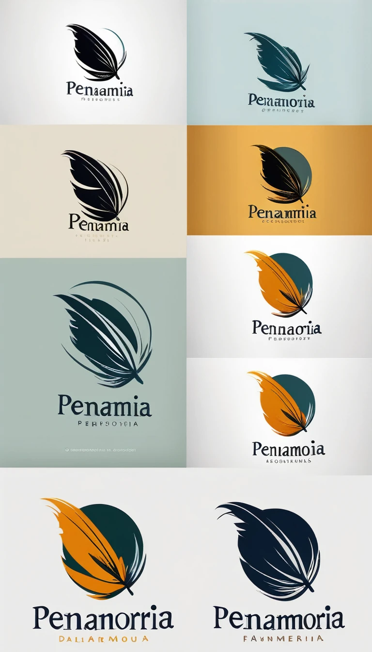 Create a minimal, modern, simple, inspirational, memorable, dream like logo design of a boy and a feather for the brand “Penamemoria".