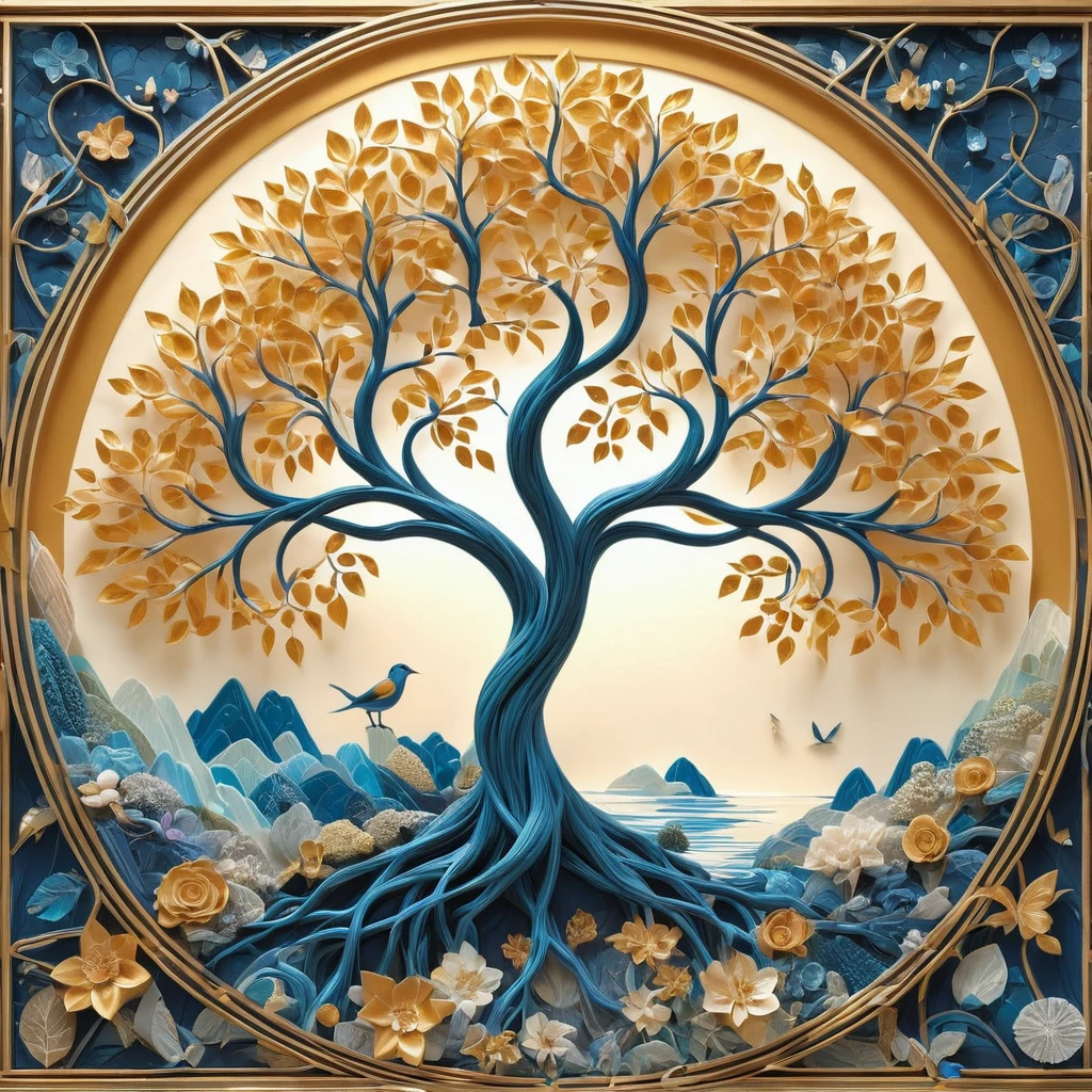 (Evolution of life)、Fibonacci、the golden ratio、melted wax、Visible brush strokes、3D tessellation wireframe、neural graphic、neurons、The Tree of Life、Farbe、tenderness、passion、The ultra -The high-definition、8K UHD、masterpiece