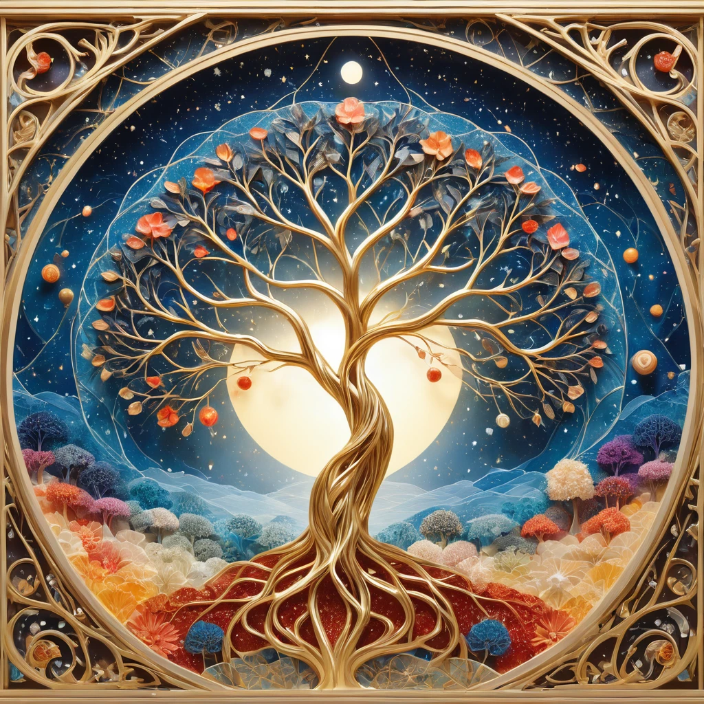(Evolution of life)、Fibonacci、the golden ratio、melted wax、Visible brush strokes、3D tessellation wireframe、neural graphic、neurons、The Tree of Life、Farbe、tenderness、passion、The ultra -The high-definition、8K UHD、​masterpiece
