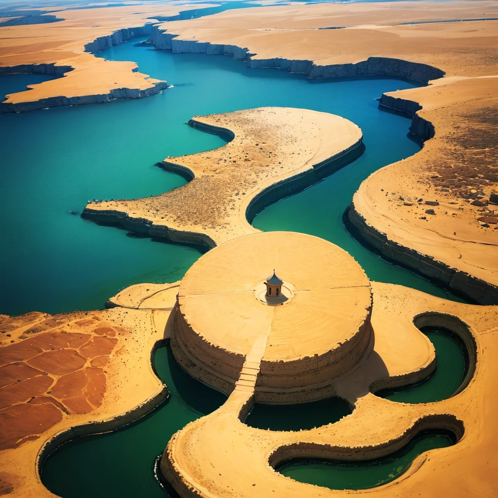 (((No humans)))、Best illustrations、Best Quality、(From above at an angle)、(desert、rural area)