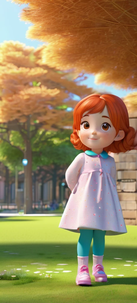 3D 1 little girl whole body cute freckles Fantastic Facing forward The surrounding area is a pop and bright park めがね