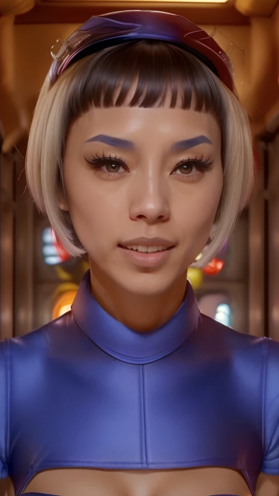 stewardess, 1girl, age19, Japanese skin, super tight uniform, short translucent skirt, in the style of fifth element, UHD, 8K, DSLR, intricate details, realistic, 