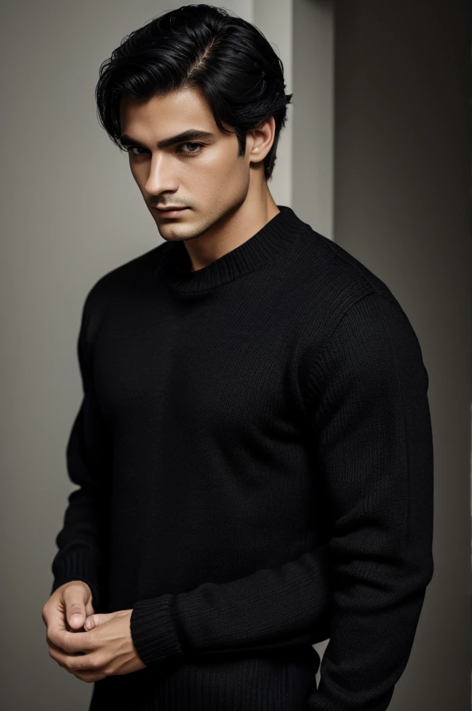 ((Best Quality)), ((Masterpiece)), (detailed), 1 chico, black sweater, black shirt, eyes with dark circles and black hair