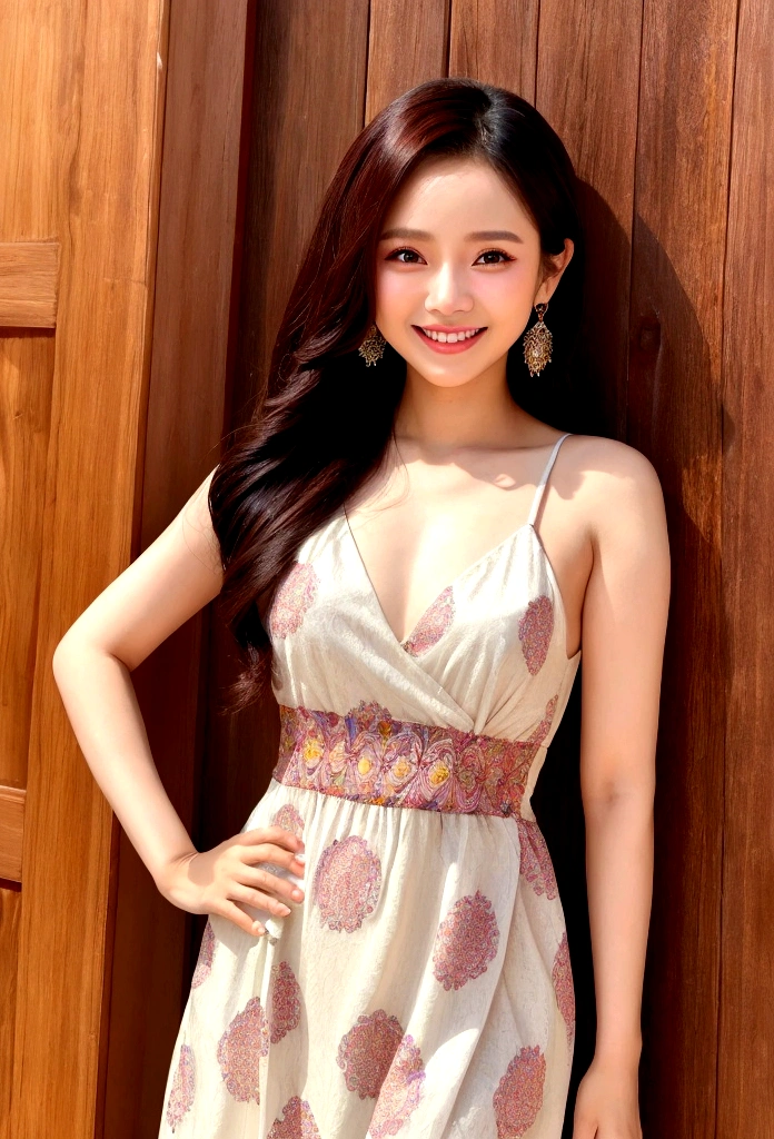Thai actress Davika Horn、Wearing a dress with a large opening、Smile、whole body、One woman