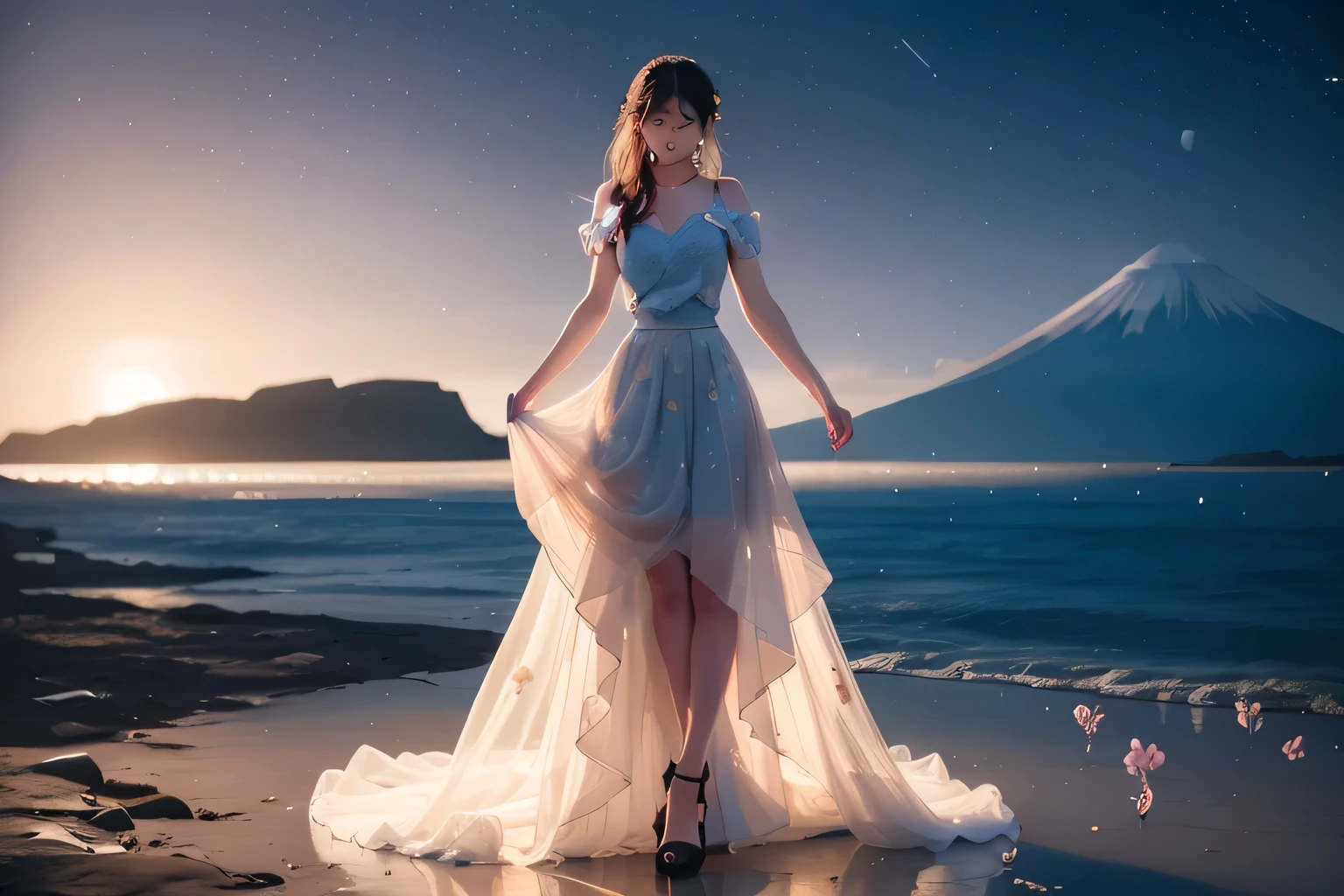 (ocean,light),
rainbow,Flowers,Colored bubbles,snowflake,Halation,Snow,
rest
night sky,Starry sky,Meteor shower,moon,Meteor,galaxy,overtake_galaxy,Star_trace,universe,satellite,(dark:1.8),
rest
pink,spring,Cherry blossoms,Cherry blossoms tree,Cherry blossoms树,Cherry blossoms,glacier,(dark:2),
rest
( hard light:1.6),(volu:1.2),Sufficient lighting,((blue)),
3 girls,queue,permanent,skirt,Looking at the audience,High heel,necklace,earrings,corolla,Anklets,rainbow hair,(White skin,slim),
Hot Dust,bokeh,rest
sunset,volcano,((Red)),(dark:1.4),Overtake Realism,Like a dream,