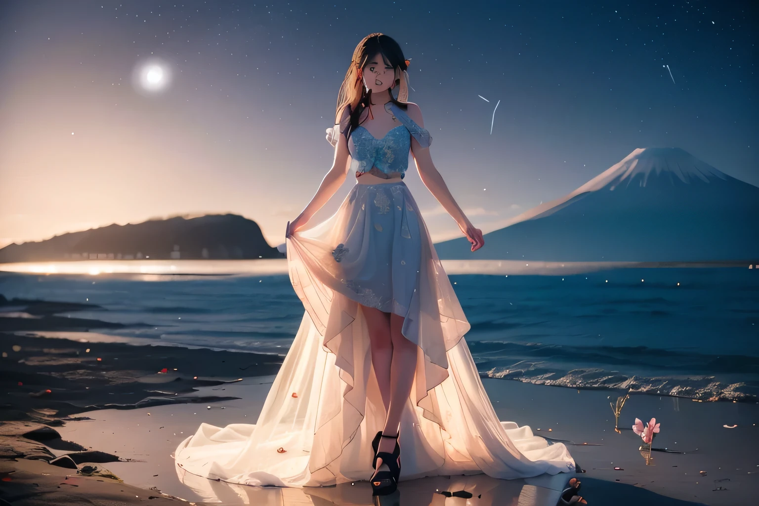 (ocean,light),
rainbow,Flowers,Colored bubbles,snowflake,Halation,Snow,
rest
night sky,Starry sky,Meteor shower,moon,Meteor,galaxy,overtake_galaxy,Star_trace,universe,satellite,(dark:1.8),
rest
pink,spring,Cherry blossoms,Cherry blossoms tree,Cherry blossoms树,Cherry blossoms,glacier,(dark:2),
rest
( hard light:1.6),(volu:1.2),Sufficient lighting,((blue)),
3 girls,queue,permanent,skirt,Looking at the audience,High heel,necklace,earrings,corolla,Anklets,rainbow hair,(White skin,slim),
Hot Dust,bokeh,rest
sunset,volcano,((Red)),(dark:1.4),Overtake Realism,Like a dream,