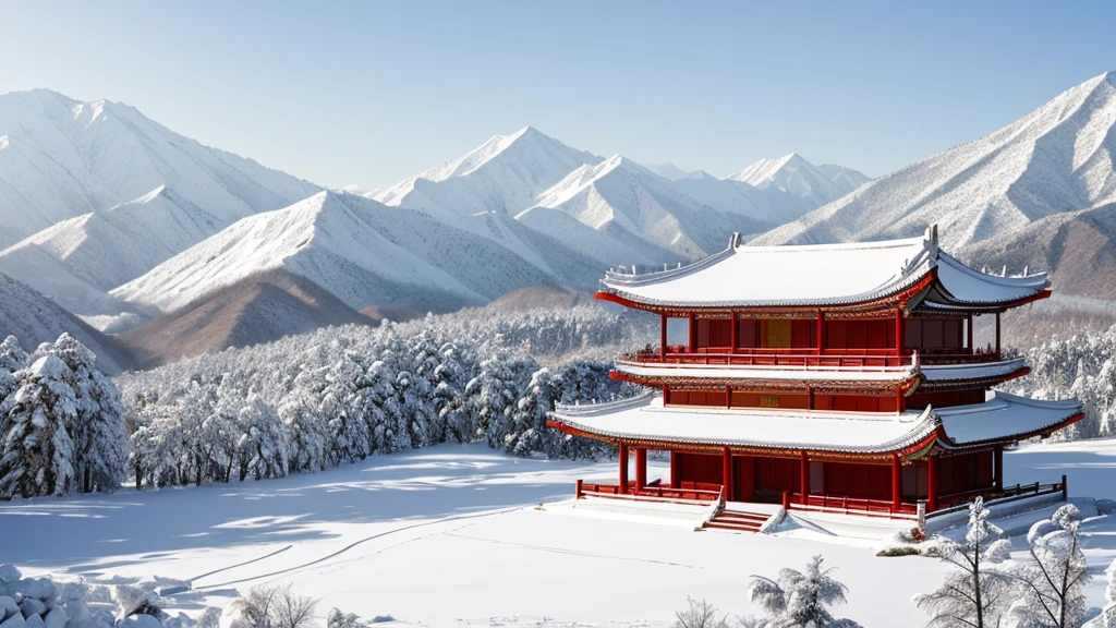Chinese style，Snow Mountain，Horizontal screen with simple white space