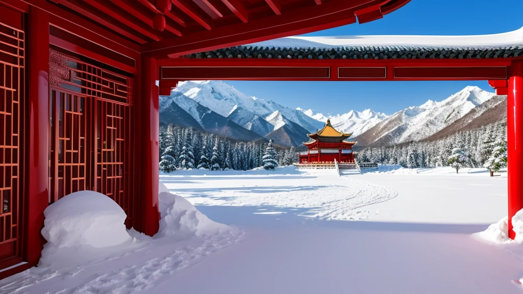 Chinese style，Snow Mountain，Horizontal screen with simple white space