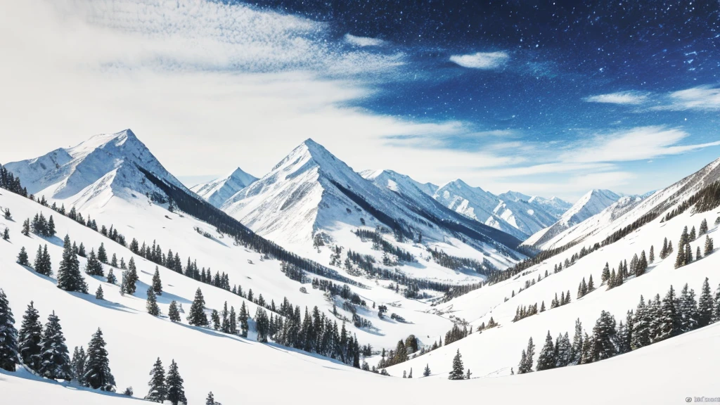 Chinese style ink painting,Snow Mountain,Simple white space