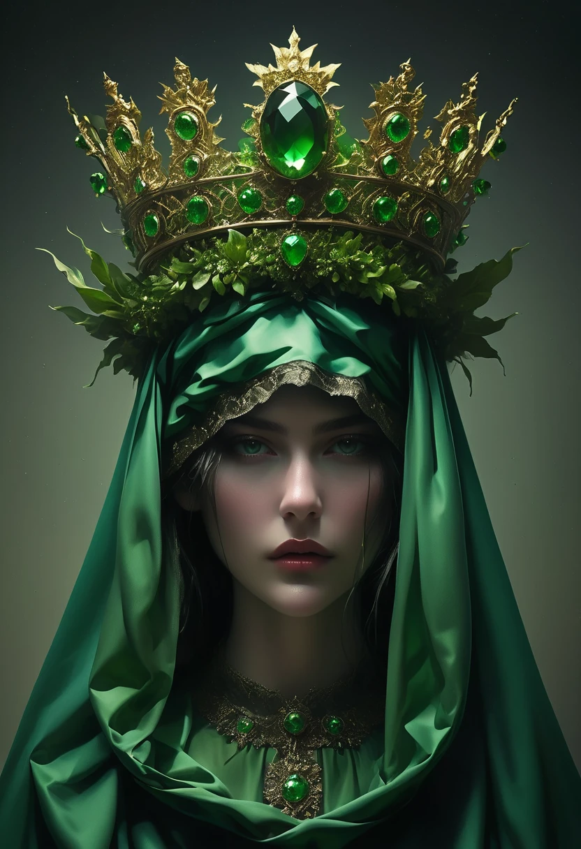 the man in the costume in an ad for topshop carries a green crown, in the style of conceptual sculptures, baroque chiaroscuro, guillem h. pongiluppi, exquisite detail, juliana nan, album covers, blink-and-you-miss-it detail 