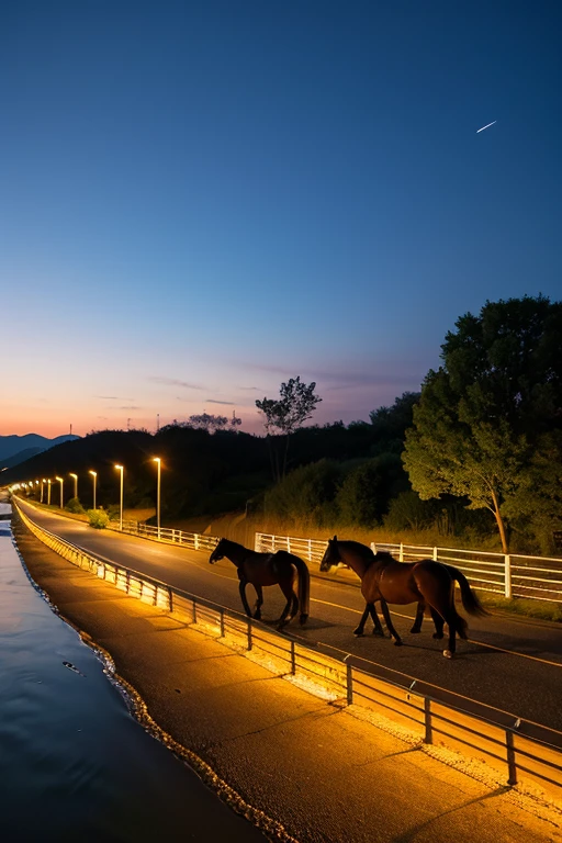 Three Horses、Crossing the River、evening