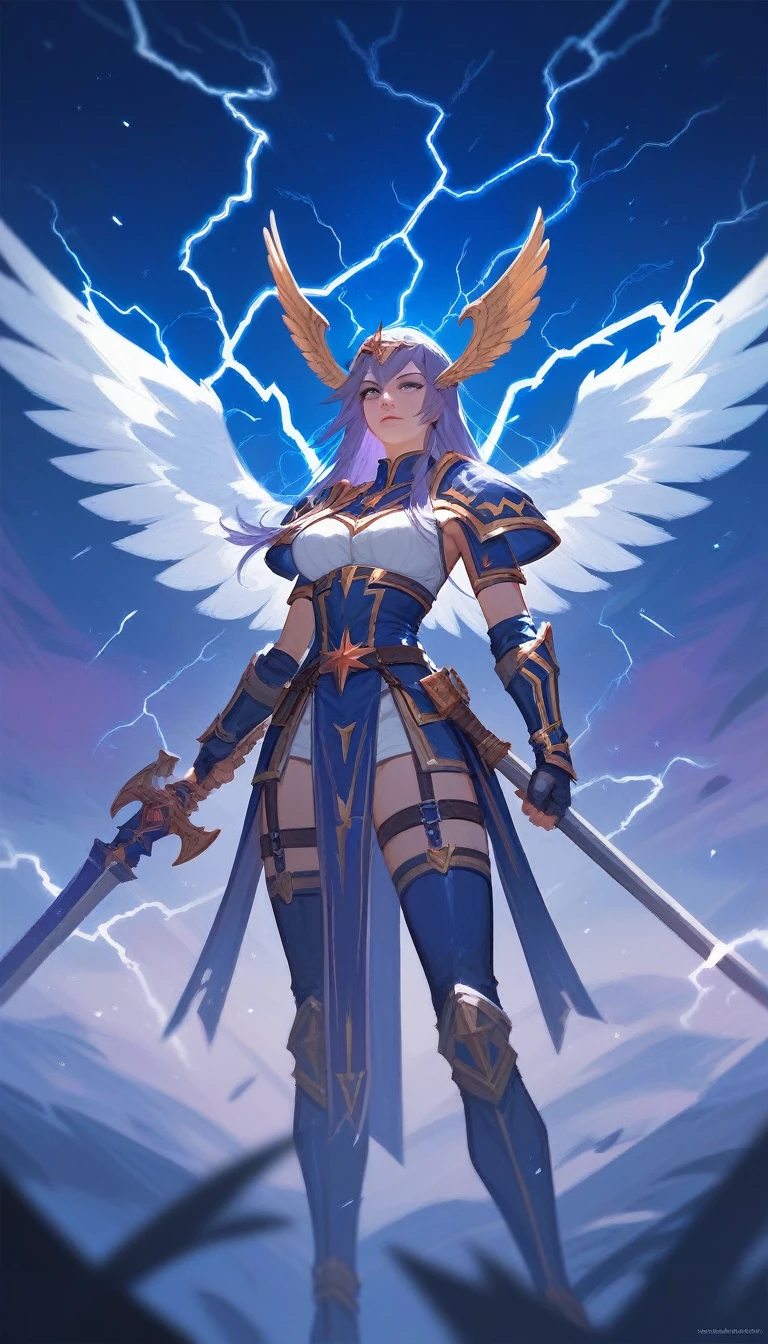 (Fraction_9,Fraction_8_Direction_7_up), ((1 woman))(1 woman),Thor,Purple Lightning,European and American clothing,Valkyrie,Female Warrior,Saint Seiya,
