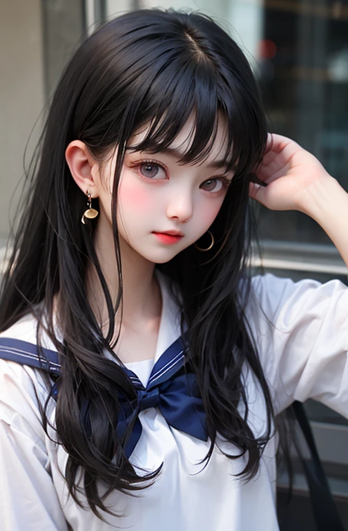 High school girl in sailor suit、Black Hair、Bangs