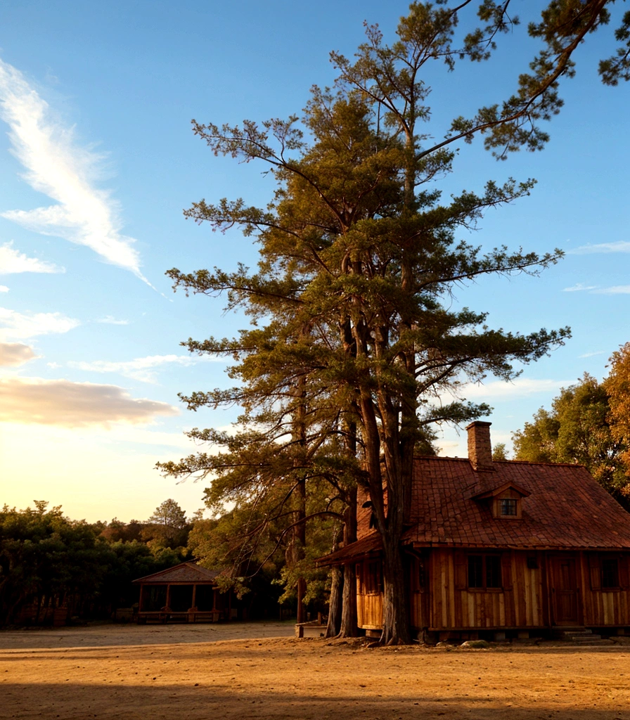 Truly built, keeping the same wood color, the tree looks beautiful, in the light of the afternoon and sunset