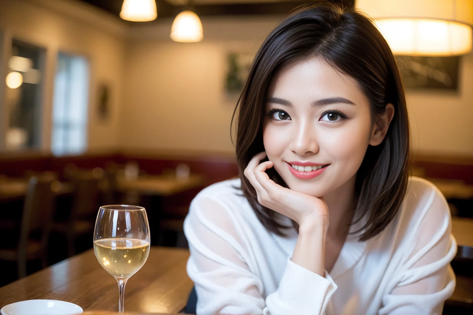 ((Highest quality、8K、masterpiece:1.3))、cute、slimカップル、modelカップル、(Realistic, Intricate details:1.2), full-course dinner、Wine Party、Amazing view of the sunset sky and clouds、A bright smile、The wonderfulness of smile、Bright image、The beauty of wine, Beautiful Face, blue eyes, The light shines on your face, Blushing, short hair,Bright Face、 (Age 37), Age 34, red wine 、Appetizers、Italian food、Wine bottle、Champagne、sparkling wine、Two beauties、Brown Hair、Shortcuts、Long sleeve shirt、dress、Beautiful woman 1, (slimな顔), (The body is slim), (Brown Hair), (Shortcuts), cheeks turn a little red,Attractive beauty、restaurant, In a prominent place (From the waist up) Nova Frog Style, actress, model, Upper Body, White wine, slim, wine glass, 中央に置かれたwine glass, smile, (smile: 1.15), Beautiful fine grain, Depth f/2,saturation, High Contrast, Strong light and shadow,Moist Body:1.5、3D texture、Delicate eyes、Brown Hair、The hair is very shiny、