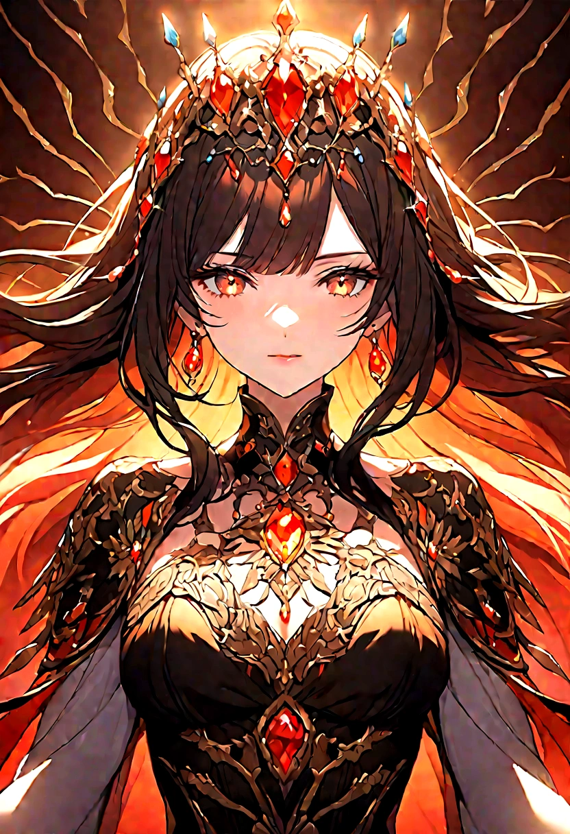 tmasterpiece，Highest image quality，Beautiful bust of a royal lady，Delicate black hairstyle，Amber eyes are clear，Embellished with a dazzling array of intricate jewelry，super detailing，upscaled。
