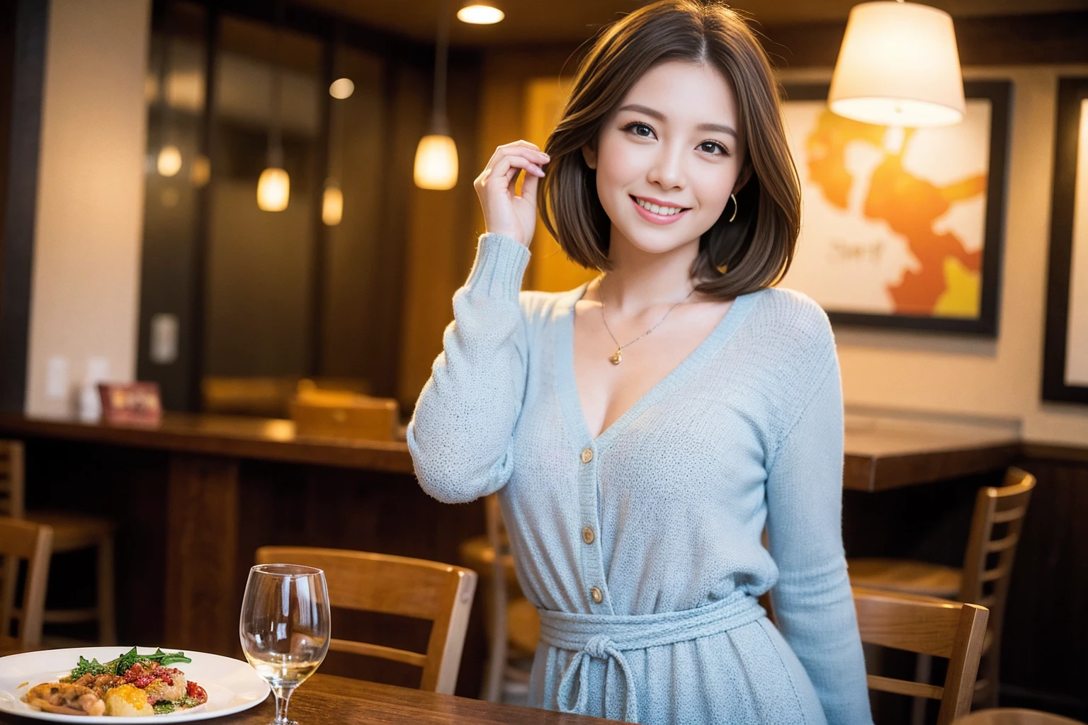 ((Highest quality、8K、masterpiece:1.3))、cute、slimカップル、modelカップル、(Realistic, Intricate details:1.2), full-course dinner、Wine Party、Amazing view of the sunset sky and clouds、A bright smile、The wonderfulness of smile、Bright image、The beauty of wine, Beautiful Face, blue eyes, The light shines on your face, Blushing, short hair,Bright Face、 (Age 37), Age 34, red wine 、Appetizers、Italian food、Wine bottle、Champagne、sparkling wine、Two beauties、Brown Hair、Shortcuts、Long sleeve shirt、dress、Beautiful woman 1, (slimな顔), (The body is slim), (Brown Hair), (Shortcuts), cheeks turn a little red,Attractive beauty、restaurant, In a prominent place (From the waist up) Nova Frog Style, actress, model, Upper Body, White wine, slim, wine glass, 中央に置かれたwine glass, smile, (smile: 1.15), Beautiful fine grain, Depth f/2,saturation, High Contrast, Strong light and shadow,Moist Body:1.5、3D texture、Delicate eyes、Brown Hair、The hair is very shiny、