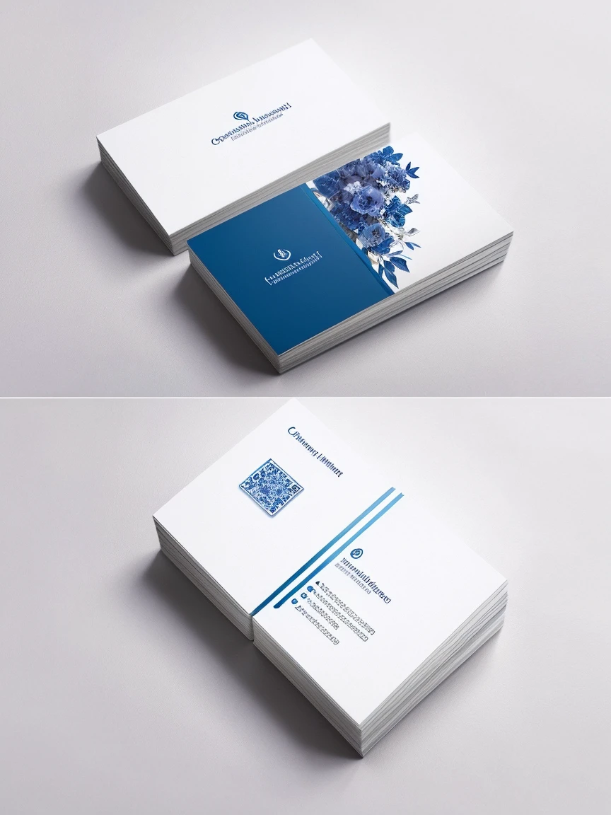 "Create an elegant and minimalist business card for a company that sells artisanal flowers inspired by famous works of art. The card must include:
Monochromatic colors in blue tones A clean and sophisticated design with enough white space.
Minimalist Avoid overloading the design, maintaining a balance between elegance and simplicity."
The card must convey sophistication and creativity, reflecting the essence of the products offered by the company.